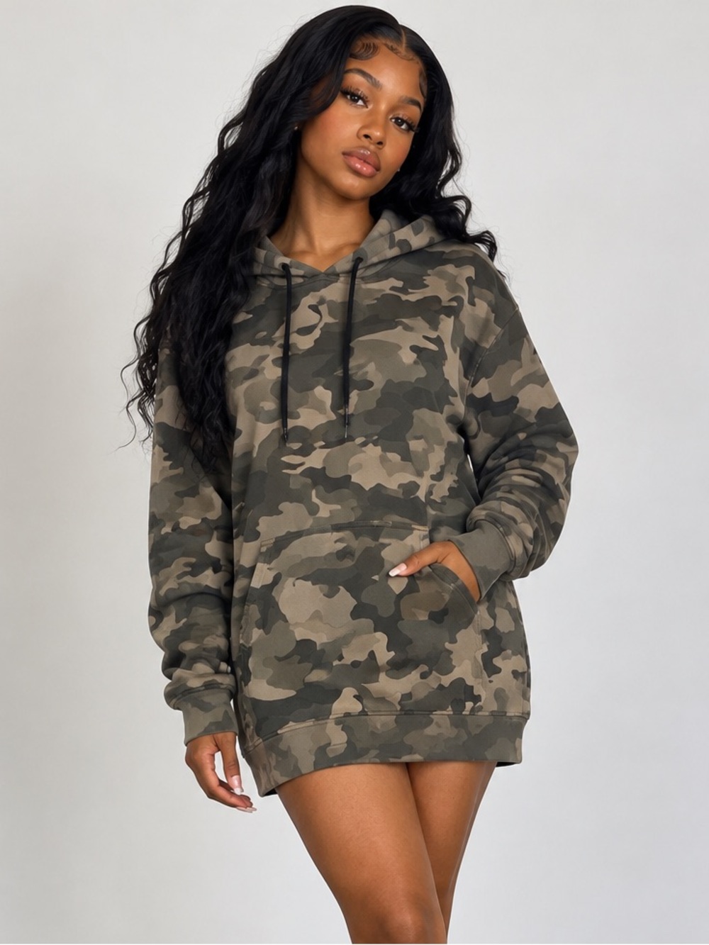 Camo Hoodie Mini Dress